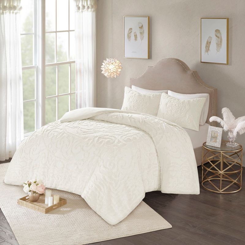Cecily Tufted Cotton Chenille Medallion Duvet Cover Set, 3 of 12