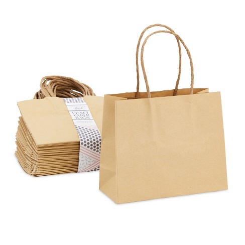 Sparkle and Bash 100-Pack Small Thank You Gift Bags with Handles, Brown Kraft Paper Bulk Bags for Weddings, Birthday Party Favors, Gift Wrapping
