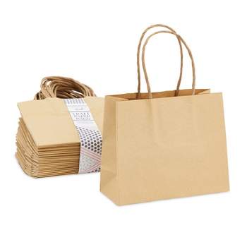 Sparkle and Bash 50 Pack Mini Paper Gift Bags with Handles for Party Favor, Bulk Shopping Merchandise Bags, Brown, 6 x 5 x 2.5 In