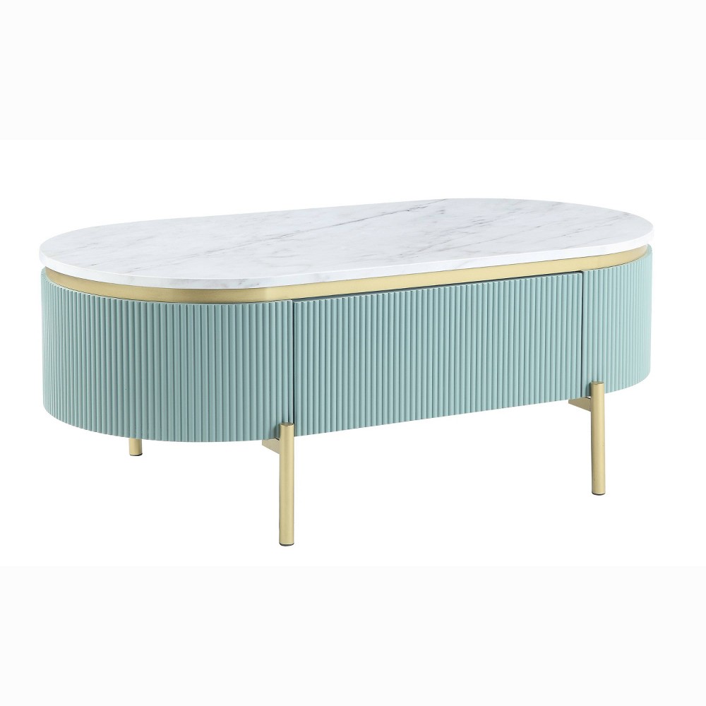 Photos - Coffee Table Cartehena Faux Marble  with Drawer Light Teal Blue - HOMES: In