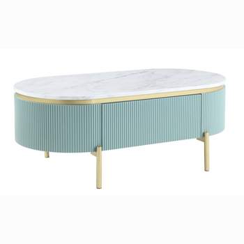 Cartehena Faux Marble Coffee Table with Drawer Light Teal Blue - HOMES: Inside + Out