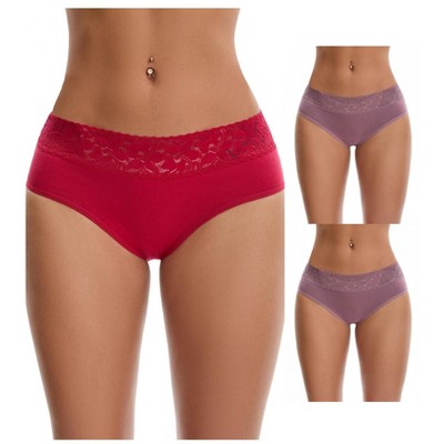 INSPIRE CHIC Women's Lace Mid Waisted Soft Breathable Briefs Underwear 3 Packs