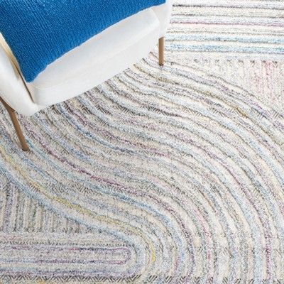 Handmade Blue Geometric Tufted Wool Rectangular Rug 5' x 8'