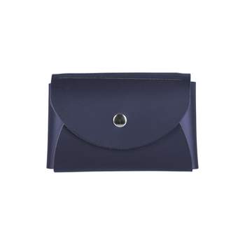 JAM Paper Italian Leather Business Card Holder Case with Round Flap Navy Blue Sold Individually