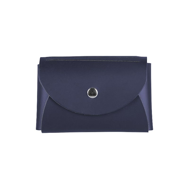 JAM Paper Italian Leather Business Card Holder Case with Round Flap Navy Blue Sold Individually, 1 of 6