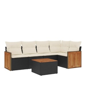 vidaXL Garden Sofa Set Black PE Rattan Big Adjustable Feet - 1 of 4
