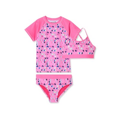 Lands' End Kids Chlorine Resistant Short Sleeve Rash Guard Swim Top and Bikini Set