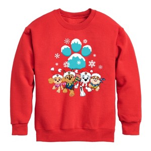 Boys' - Paw Patrol - Pup Group Snowy Pawprint Graphic Long Sleeve Fleece Sweatshirt - 1 of 4