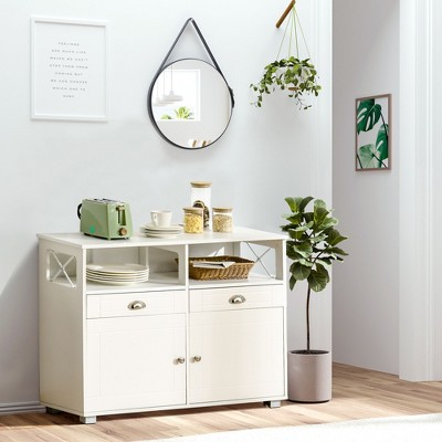NicBex 39.3"/41.75" 2-Doors Sideboard,Kitchen Storage Cabinets with Large Tabletop for Kitchen and Dining Room,White/Gray