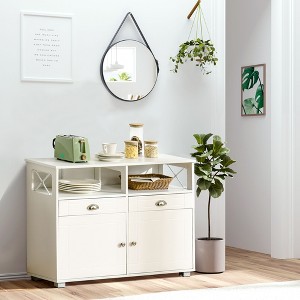 NicBex 39.3"/41.75" 2-Doors Sideboard,Kitchen Storage Cabinets with Large Tabletop for Kitchen and Dining Room,White/Gray - 1 of 4