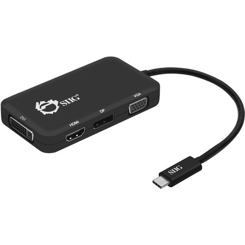 Siig Usb C To 4 In 1 Multiport Video Adapter Dvi Vga Dp Hdmi For Notebook Desktop Pc Usb Type C Hdmi Dvi Vga Displayport Black Target