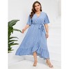 Plus Size dress Women's Plus Size Floral Summer Dress Casual Wrap V Neck A Line Ruffle Belted Dress - 2 of 4