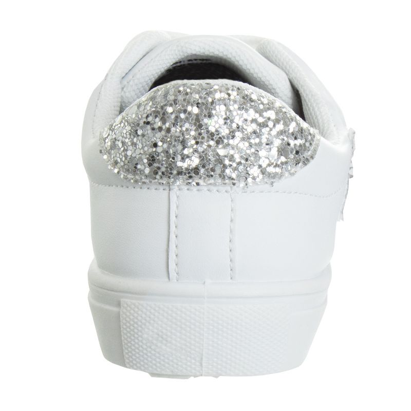 Kensie Girls White Casual Sneakers with Lace Up Closure and Glittery Accents  (Little Kid/Big Kid), 4 of 9