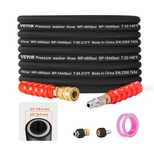 VEVOR Pressure Washer Hose, 100FT, Kink Free 3/8"-φ14.8 Male, 3/8"-φ15 Female For Most Brand Pressure Washers, 4.9'' Bending Radius, Black - 1 of 4