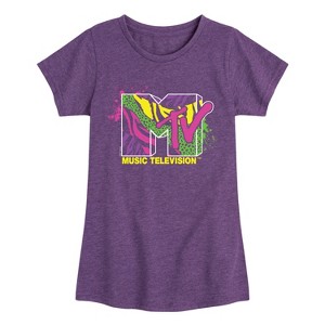 Girls' - MTV - Animal Print Splatter Fitted Short Sleeve Graphic T-Shirt - 1 of 4