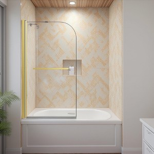 Frameless Shower Doors for Bathtub,(6mm) Thick SGCC Tempered Glass Door, Pivot Shower Door Panel for Bathroom, Matte Black - 1 of 4