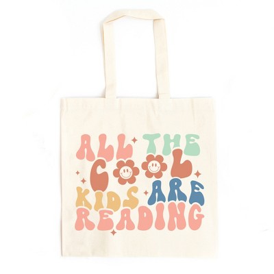 City Creek Prints Cool Kids Are Reading Colorful Canvas Tote Bag - 15x16 - Natural