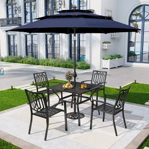 Captiva Designs 6pc Patio Mesh Top Square Steel Dining Table & Stackable Metal Chairs & Market Umbrella - 1 of 4