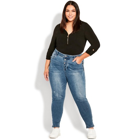 EVANS Plus Size Blue Midwash High Waisted Skinny Jeans