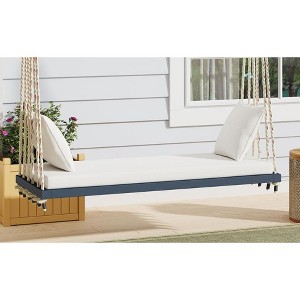 PAGED Porch Swing Wooden Swing Chair with Cushion, Pillows and 10.8Ft Ropes for Outdoor, Lawn, Backyard - 1 of 4