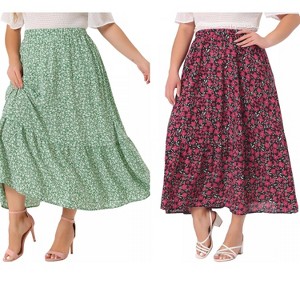 Agnes Orinda Women's Plus Size Stretchy High Waist Layered Flowy Pocket Floral Maxi A Line Skirts - 1 of 4