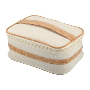 Unique Bargains Canvas Portable Travel Wood Grain Pattern Makeup Bag Beige 8.54"x3.94"x6.02" 1 Pc - 1 of 4