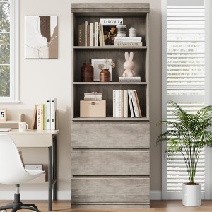 69" Tall Storage Bookshelves and Bookcases with 3 Drawers, Floor Standing 3 Tier Shelf Display Storage Shelves for Home Office Bedroom Living Room - 1 of 1
