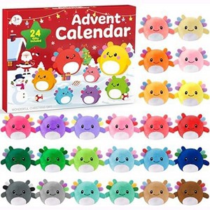 Aoibox 2025 Advent Calendar 24 Piece Mini Axolotl Plush Set 2.5 x 3.7 Inch Christmas Countdown Toys for Kids Teens Gifts - 1 of 4
