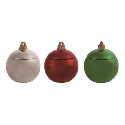 Transpac Ceramic Ornament Container Set of 3 Christmas Home Decorations