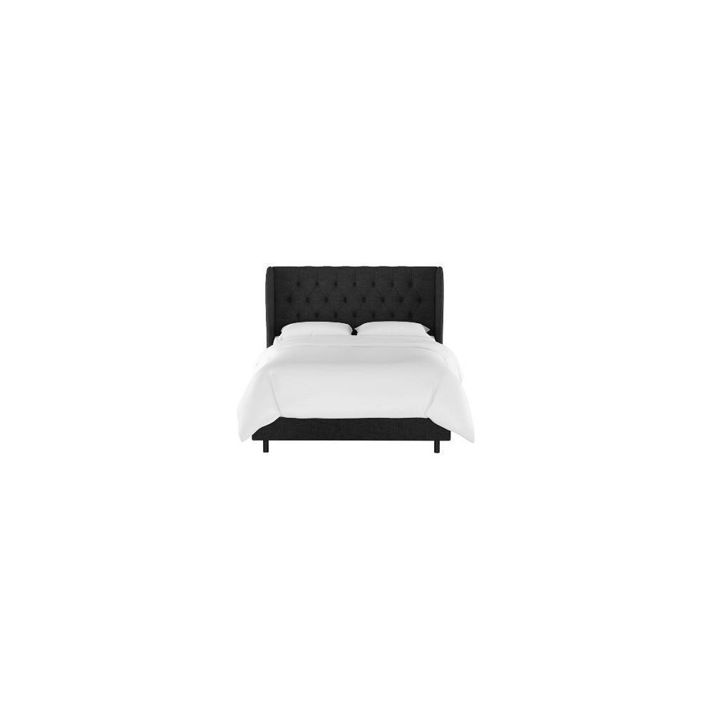 Photos - Bed Skyline Furniture Queen Tufted Wingback  Black Linen: Contemporary Styl