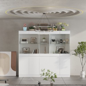 FUFU&GAGA Modular Kitchen Pantry Cabinet Dining Room Sideboard with Lighting and Glass Doors - 1 of 4