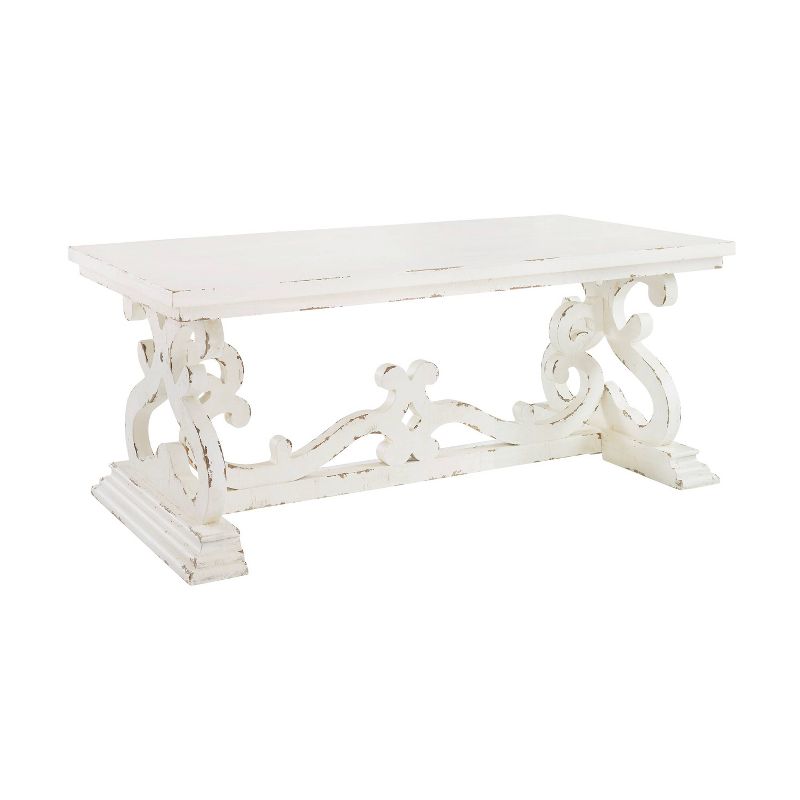Christos Transitional Coffee Table Decorative Scrollwork Double Pedestal Distressed White - Powell, 1 of 9