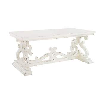 Christos Transitional Coffee Table Decorative Scrollwork Double Pedestal Distressed White - Powell
