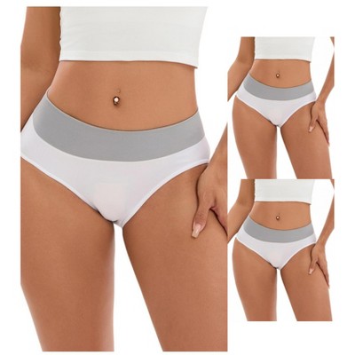 INSPIRE CHIC 3 Packs Women's Color-Block Panties No Trace Underwear Mid-Waisted Full Coverage Briefs