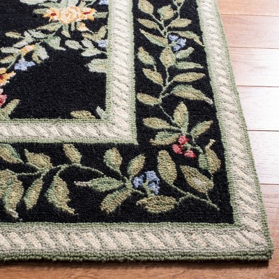 Chelsea Black Floral Hand-Knotted Wool Area Rug