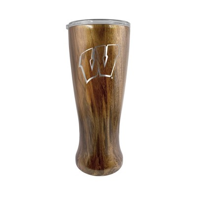 NCAA Wisconsin Badgers 20oz Woodgrain Stainless Steel Pilsner Glass