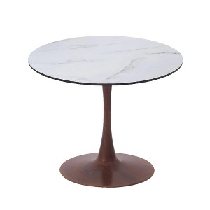 LeisureMod Bristol 27" Round Dining Table – MDF Top with Walnut Steel Pedestal Base, Modern Kitchen & Dining Room Accent Table for Small Spaces - 1 of 4