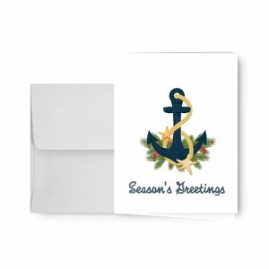 Paper Frenzy Nautical Coastal Anchor Christmas Holiday Cards with White Envelopes - 25 pack - 1 of 2