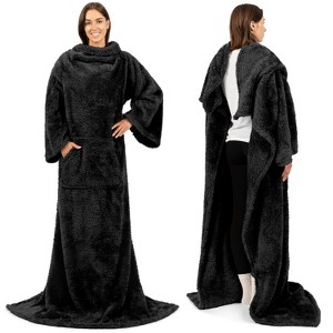 PAVILIA Fluffy Wearable Blanket with Sleeves for Women Men Adults, Fuzzy Warm Plush Snuggle Pocket Sleeved TV Throw - 1 of 4