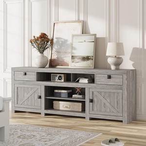 Farmhouse TV Stand for 80 Inch TVs,  with 4 Storage Drawers & 3 Open Shelf, Grey Television Consoles Stands for Living Room, Bedroom - 1 of 4