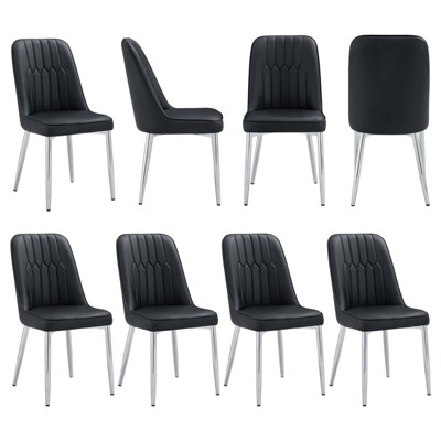 FONTOI 8PCS Modern Dining Chairs with Leather Backrest for Kitchens, Bedrooms, Offices, Black&Silver, 16.3"*35"*17"