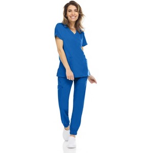 MediChic Womens 8-Pocket Scrubs Set- Mock Neck with 4-Pocket Jogger Scrub Pants - 1 of 4