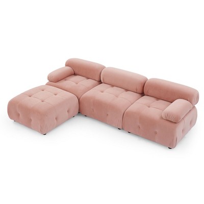 NicBex Modular Velvet Sectional Sofa,Button Tufted L Shaped Couch with Reversible Ottoman for Living Room,Apartment,Office