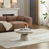 Beige Round Fiberglass Coffee Table with Wood Veneer Top and Metal Base, Luxury Center Table with Open Storage for Living Room or Lounge-Koiai - 2 of 4