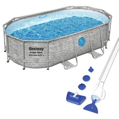 Bestway 14 Foot x 39.6 Inch Oval Above Ground Swimming Pool with 530 GPH Filter Pump and Bestway 530 GPH AquaCrawl Pool Maintenance Vacuum Cleaner