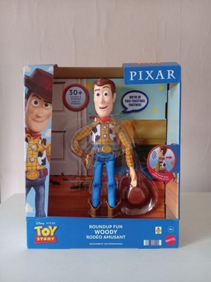 Mattel Disney Pixar Toy Story Roundup Fun Woody - Figura grande que habla,  12 pulgadas de alto con 20 frases auténticas, tela de felpa y plástico
