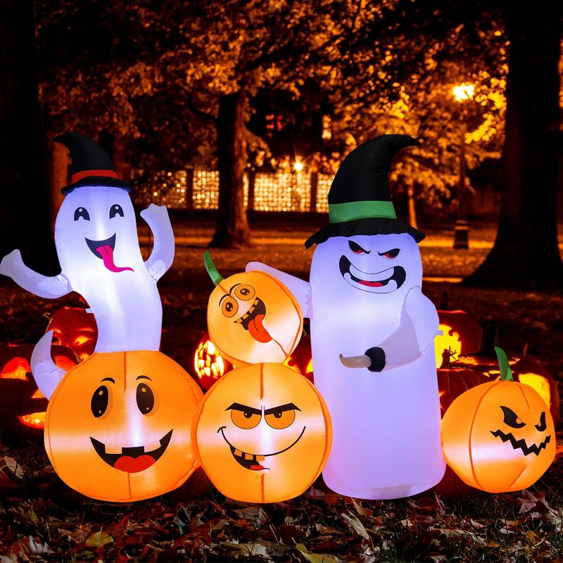 Costway 6 FT Long Halloween Inflatable Decor 4 Pumpkins & Ghosts w/ Built-in LED Lights, 1 of 13