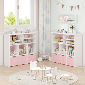 Kids Storage Organizer Cabinet, Kids Bookcase with 3 Movable Drawers, Kids Storage Chest for Playroom Nursery Bedroom, Pink - 1 of 4