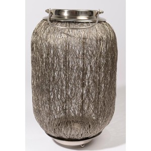 Kaemingk 27.25" Beach Day Contemporary Chic Extra Large Wire Woven Hurricane Pillar Candle Holder - 1 of 4