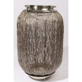 Kaemingk 27.25" Beach Day Contemporary Chic Extra Large Wire Woven Hurricane Pillar Candle Holder